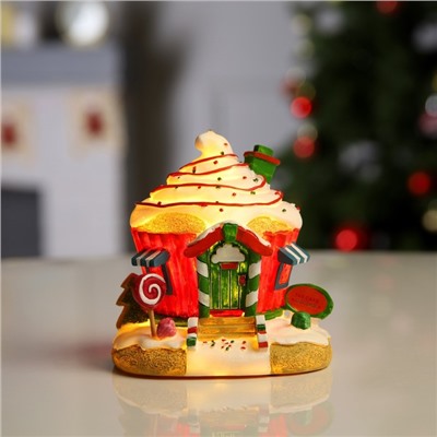 Светодиодная фигура «Домик из сладостей» 13×12×9 см, полистоун, от батареек AG3×3, свечение тёплое белое