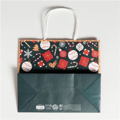 Пакет подарочный новогодний крафтовый «Счастья в Новом году», 22×25×12 см