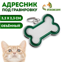 Адресник под гравировку «Косточка» объёмная, 3.2×2.3 см, зелёный