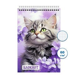 Блокнот на спирали 100х150 мм 48л клетка "Кошки 5" Бг48/9-5 Гранит