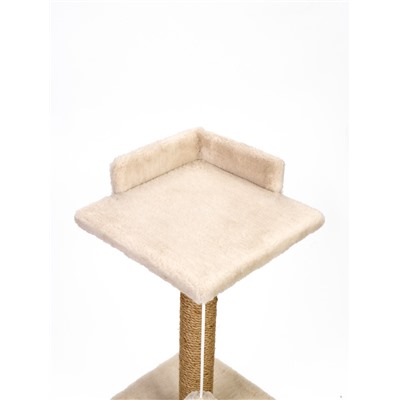 Когтеточка-столбик Petmil «Релакс», 60×35×35 см, с полкой - лежанкой и игрушкой, джут, бежевая