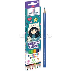 Карандаши цветные 6цв. "NekoGirl" М, 2,65 мм, шестигранные, в картонной коробке