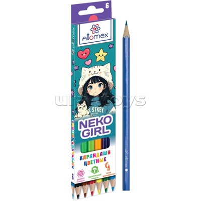 Карандаши цветные 6цв. "NekoGirl" М, 2,65 мм, шестигранные, в картонной коробке