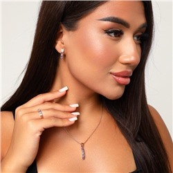 Комплект ювелирной бижутерии Дубайское золото в форме дорожки: серьги, кольцо и кулон с покрытием позолотой, вставка: фианиты, цвет: синий р-р 18, арт.214.623-18