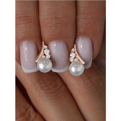 Серьги из золочёного серебра с культивированным жемчугом и фианитами 925 пробы 2-299з1005