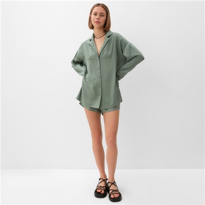 Костюм женский (рубашка, шорты) MINAKU: Casual Collection, оливковый, размер 40
