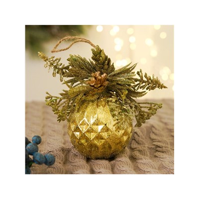 Ёлочный шар «Валенсия», новогодний, d=8 см, грани шишка ягоды, золото