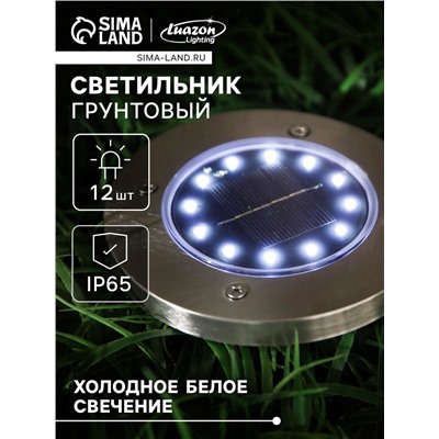 Садовый светильник, уличный, на солнечной батарее, 12 LED, свечение белое