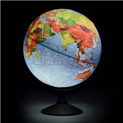 Глобус Земли физико-политический 320мм с подсветкой Рельефный Классик.