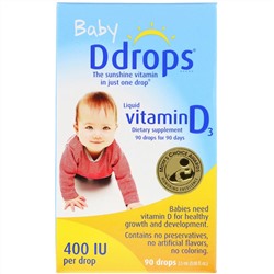 Ddrops, жидкий витамин D3 для детей, 400 МЕ, 90 капель, 2,5 мл (0,08 мл)