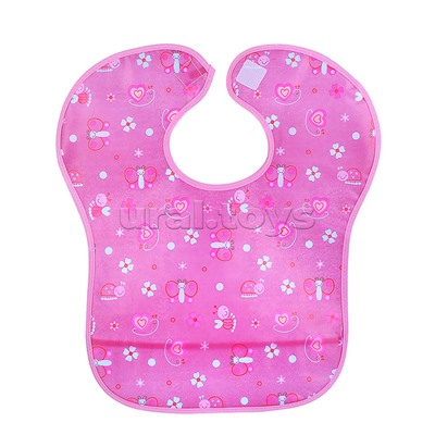 Слюнявчик большого размера непромокаемый комбинированный,на липучке, "Узоры" с карманом, бордовый