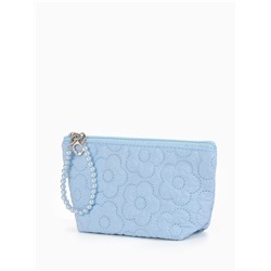 Косметичка женская «Цветочки», на молнии, ручка из бусин, голубая