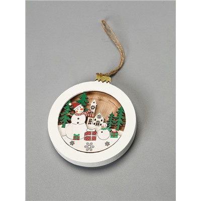 Ёлочная игрушка «Шар со снеговиками», 10.5×10.5×1.5 см, от батареек, свечение тёплое белое