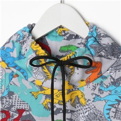 Костюм для мальчика (толстовка, брюки), цвет серый/дино, рост 92 см