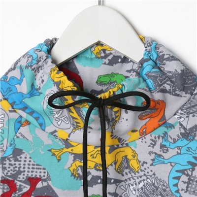 Костюм для мальчика (толстовка, брюки), цвет серый/дино, рост 92 см