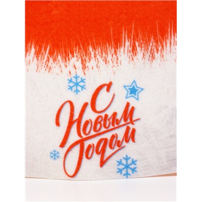 Набор для бани с принтом «С новым годом!», 5 предметов: шапка, рукавица, тапочки, коврик, портфель, красный, «Банная забава»