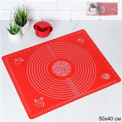 Силиконовый коврик 50х40 см и ролик для теста Набор 2 пр / GY-633-R /уп/ Красный ПРОМО АКЦИЯ 8 Марта