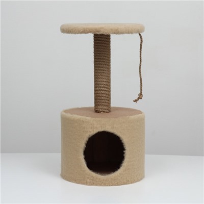 Домик для кошек с когтеточкой круглый, джут, 35×35×64 см, бежевый