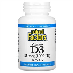 Natural Factors, витамин D3, 25 мкг (1000 МЕ), 90 таблеток