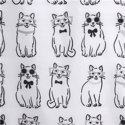 Штора для ванноы Доляна Cats, 180×180 см, полиэстер, белая