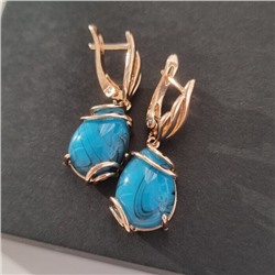 Серьги висячие под бирюзу, покрытие позолота, коллекция "Дубайское Золото", арт. 314.456