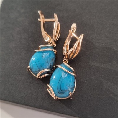 Серьги висячие под бирюзу, покрытие позолота, коллекция "Дубайское Золото", арт. 314.456