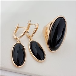 Комплект ювелирной бижутерии коллекция "Дубай" серьги и кольцо 20 р, покрытие позолота, вставка: пластик, цвет: черный, арт.313.461-20