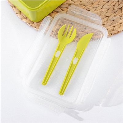 Контейнер пищевой со столовыми приборами «Take&Go», 1.1 л, 20.3×13.2×7 см, цвет зеленый