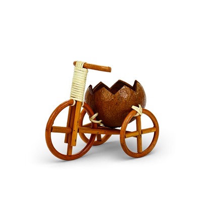 Декоративное кашпо - кокос «Велосипед резной», 20×12×17 см, деревянное