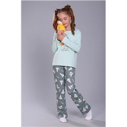 Пижама для девочки Зайцы-морковки арт. ПД-15-048 (Ментол/зеленый)