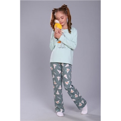 Пижама для девочки Зайцы-морковки арт. ПД-15-048 (Ментол/зеленый)