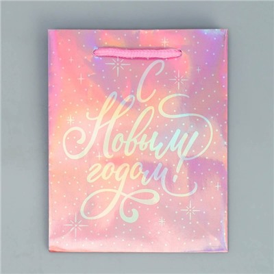 Пакет новогодний подарочный голографический «С Новым годом», S 12×15×5.5 см