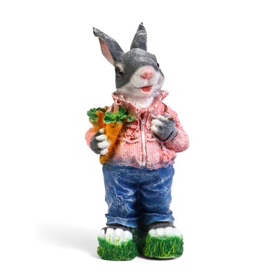 Садовая фигура из полистоуна «Зайка с морковкой и рюкзаком», 40×14×18 см