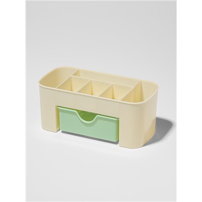 Органайзер для хранения косметики, 6 секций, с ящиком, 21×10.5×9 см, бежевый, зелёный