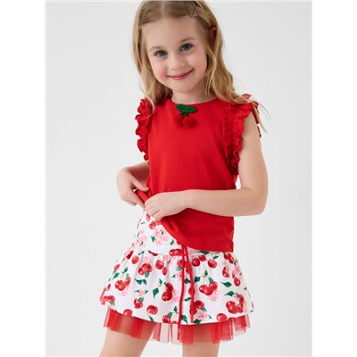 Комплект трикотажный для девочек: джемпер (футболка без рукавов), юбка-шорты