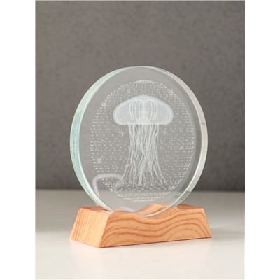 Световая фигурка стекло «Диск. Голограмма: Медуза», 5×LED, d=10 см, USB, 10×4×11.4 см