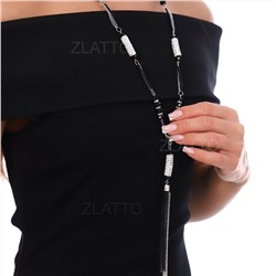 Колье , цвет черный с белыми, с камнями переливающимися, 391019, арт.748.184