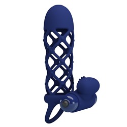 Синяя насадка на пенис Powerful Ring - 13,5 см.