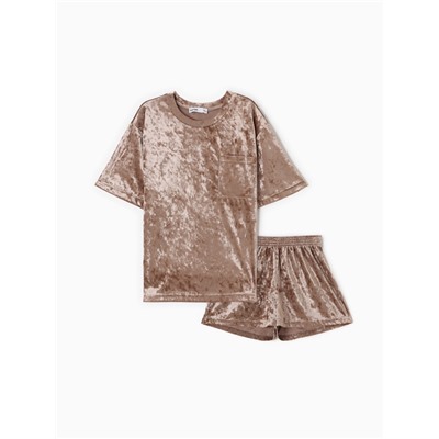 Пижама женская (футболка, шорты) KAFTAN Velvet, размер 40-42, кофейная