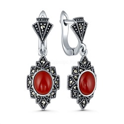 Кольцо из чернёного серебра с натуральным агатом и марказитами 925 пробы HR0142-RD