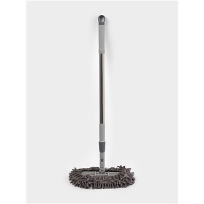 Швабра для мытья пола плоская гибкая Доляна, насадка из микрофибры букли 29×13 см, телескопическая стальная ручка 75(116) см, серая