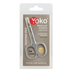 518843 YOKO Ножницы маникюрные для кутикулы изогнутые для левшей / Premium Series SN 109L, матовые, ручная заточка, 9 см