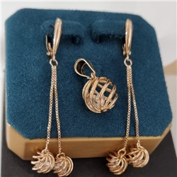 Комплект ювелирной бижутерии коллекция "Дубай" серьги и кулон в форме шариков, покрытие позолота, арт.217.485