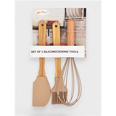 Набор кухонных принадлежностей KONFINETTA, 3 предмета: лопатка, кисточка, венчик, дерево, силикон, бежевый