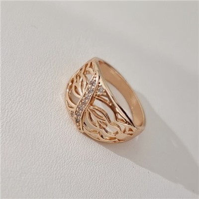 Кольцо 19 р ювелирная бижутерия коллекция "Дубай", покрытие позолота, вставка: фианиты, цвет: прозрачный, арт.314.934-19