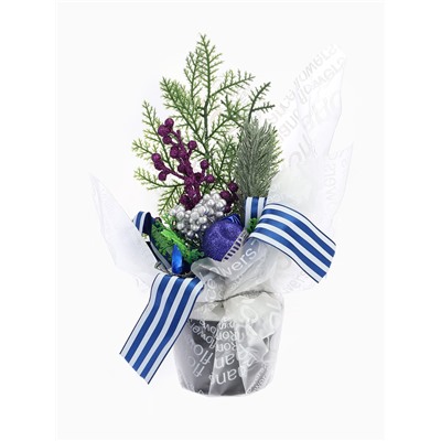 Новогодняя композиция на стол «Зимнее волшебство. Причуды», яблочки и веточки, 25 см, синий