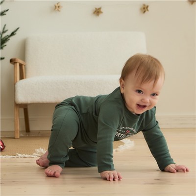 Костюм детский (штанишки, кофточка) «Крошка Я. Еловые веточки», рост 62-68 см, зелёный