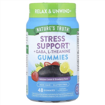 Nature's Truth, поддержка при стрессе, с ГАМК, L-теанин, лимон и клубника, 48 жевательных таблеток