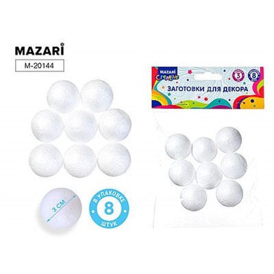 Набор пенопластовых заготовок для декора "Шары" d-3 см 8 шт. M-20144 Mazari