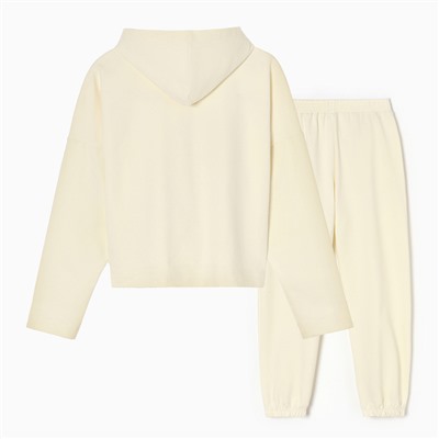 Костюм с вышивкой женский (толстовка, брюки) MIST No regrets, размер 48-50, молочный